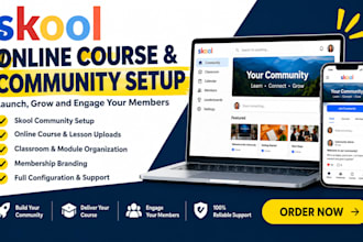 skool online course, upload lessons, setup skool community, membership branding