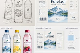 design a custom bottle label, water bottle and beverage packaging