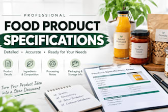 create professional food product specification sheets