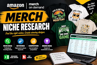 provide amazon merch niche research and keywords and design