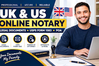 provide UK US online notary and notarize legal documents and usps form 1583