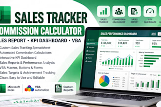 create sales tracker, commission calculator, sales report KPI dashboard and vba