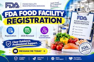 assist with fda food facility registration, renewal and us agent coordination