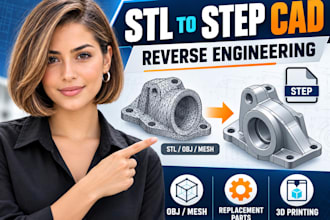 reverse engineer stl obj mesh to step cad for replacement parts and 3d printing