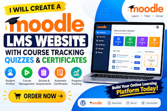 create a moodle lms website with course tracking quizzes and certificates