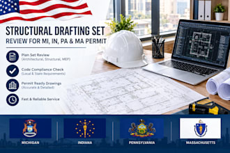 review structural drafting sets for mi, in, pa, or ma permit