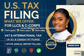 us tax filling, us tax return, llc tax, business tax 1120, 5472, 1065, vat