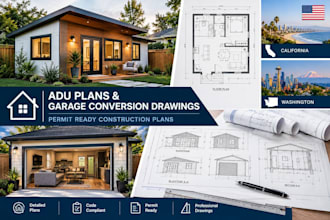 draft california and washington adu plans or garage conversion drawings