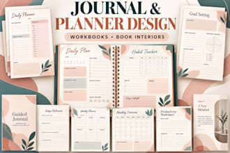 design journals, planners, workbooks and book interiors