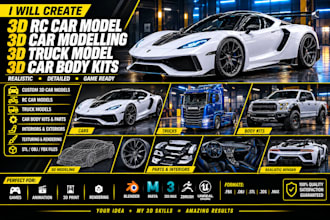 create 3d rc car model, 3d car modelling, 3d truck model, 3d car body kits