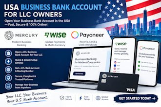 create business USA bank for llc owners, mercury wise payoneer USA bank creation