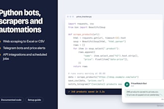 build a python bot, web scraper or automation script