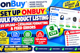 setup onbuy bulk product listing CSV upload catalogue formatting and feed errors