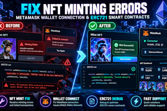 fix nft minting errors, metamask wallet connection and erc721 smart contracts