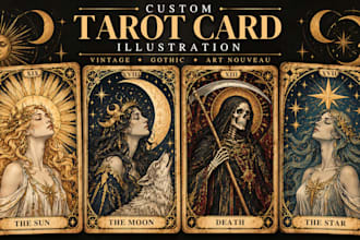 custom tarot card illustration vintage gothic tarot deck and art nouveau artwork