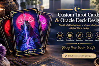 design custom tarot cards, oracle decks, mystical and spiritual illustrations