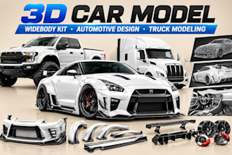3d car model custom car parts automotive cad  widebody kit stl for 3d printing