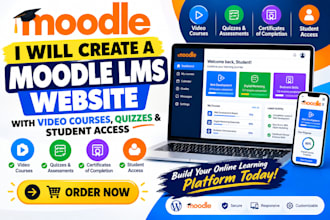 create a moodle lms website with video courses quizzes and student access