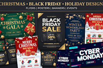 design christmas flyers,black friday banners and holiday event flyers