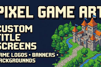 create pixel art game title screen background logo banner and rpg game assets