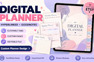 design a hyperlinked digital planner for goodnotes and etsy