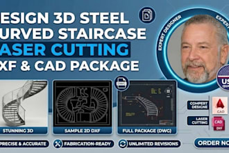 design 3d steel curved staircase laser cutting dxf and cad package