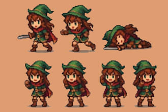 do 16x16 topdown pixel art tileset, sprite sheet animation, game asset for you