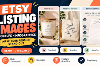 design etsy listing images, product mockups and infographics