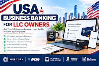 help set up USA business banking with llc, mercury, wise and address