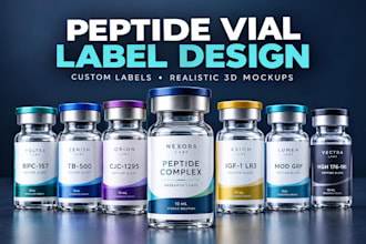design peptide label, vial label design, product label design, and 3d mockup