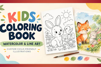 create children coloring book illustration water color book illustration