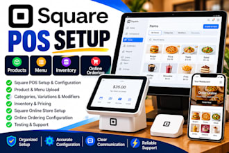 set up square pos, products, inventory, menu and online ordering