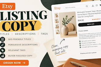 write etsy product descriptions, titles and listing copy