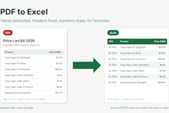 convert PDF tables and invoices to clean, accurate excel