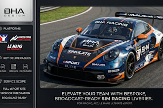 design custom sim racing livery for iracing acc and le mans ultimate esport team