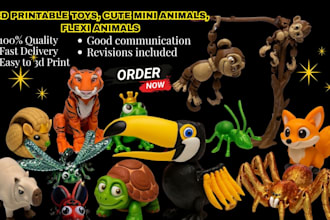 create 3d printable toys, cute mini animals, flexi animals, stl figurine model