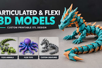design custom articulated 3d models, flexi animals, dragons and printable toys