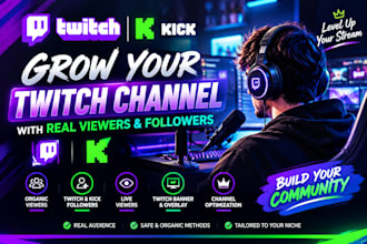 design twitch overlay, kick, twitch logo, twitch emotes and stream overlay