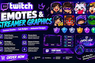 design custom twitch emotes, sub badges, animated emotes and streamer graphics