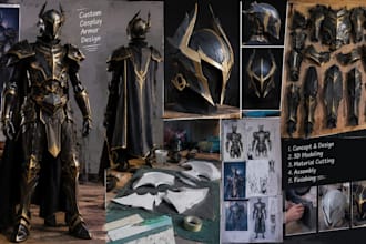 design 3d cosplay props, anime armor, helmets and masks
