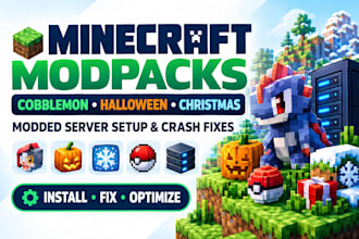 setup minecraft modpacks, cobblemon, halloween, christmas and modded servers