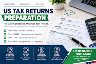 prepare US tax returns 1040, 1040nr, form 1120 and form 5472