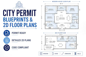 draw city permit blueprints 2d floor plans for house adu garage deck shed