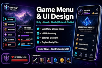 design custom UI menus unreal engine pixel art modern game menu for unity mobile