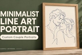 draw minimalist line art portrait from photo for couple or mockup family gift