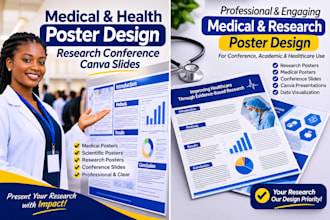 design medical and health poster presentation, research conference canva slides