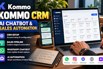 setup kommo CRM, sales pipeline, chatbot and ai automation