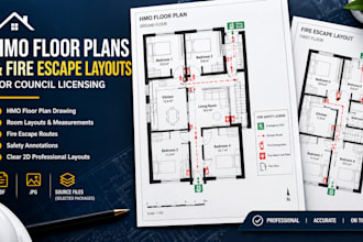 draw hmo floor plans and fire escape layouts for council licensing