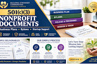 create a nonprofit business plan, bylaws and 501c3 documents