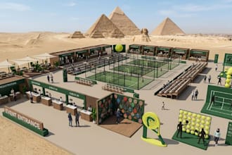 3d outdoor padel arena, padel court masterplan,sports facility layout,cgi render